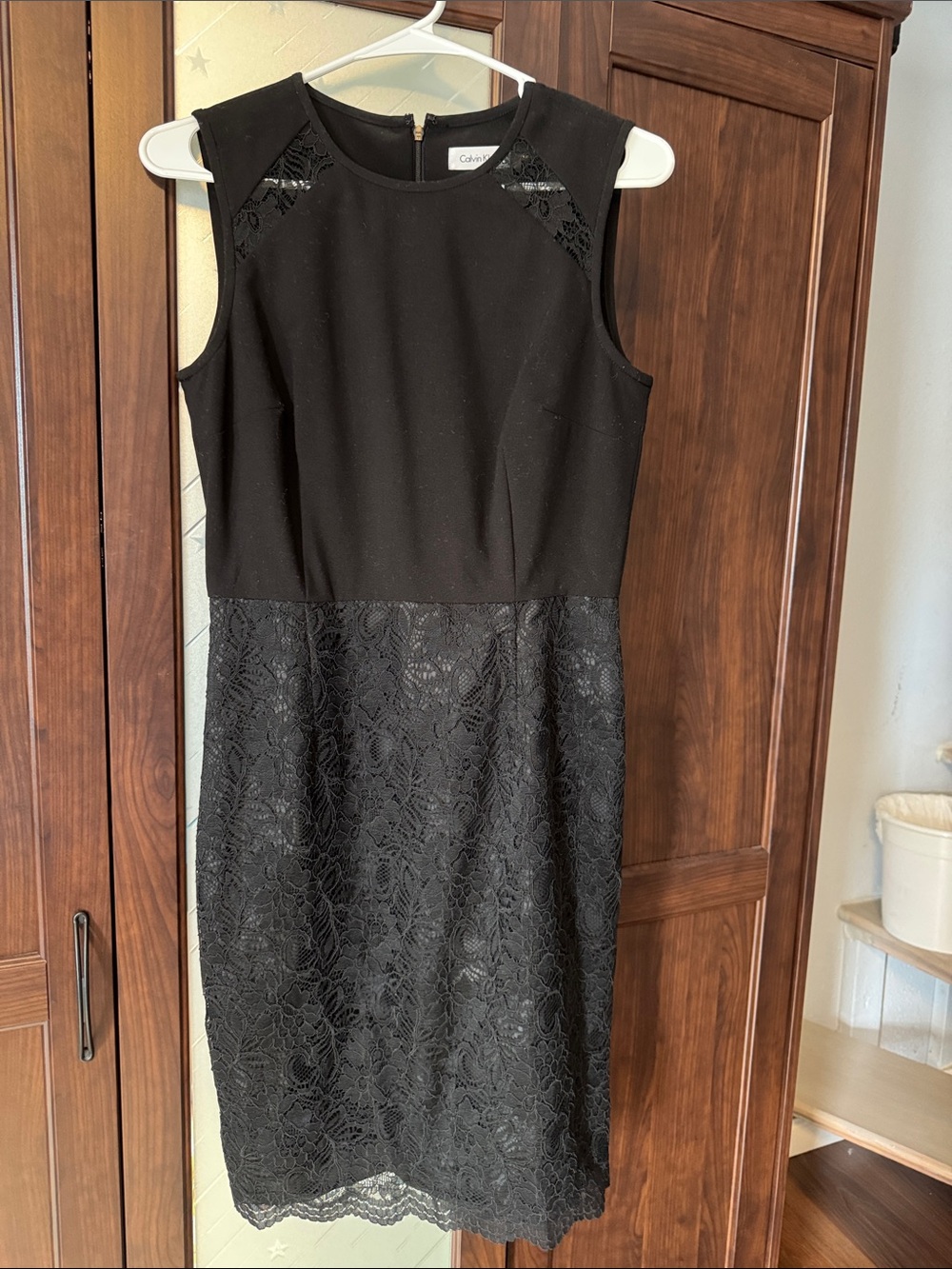 Calvin Klein Black Sleeveless Lace-Overlay Midi Dress